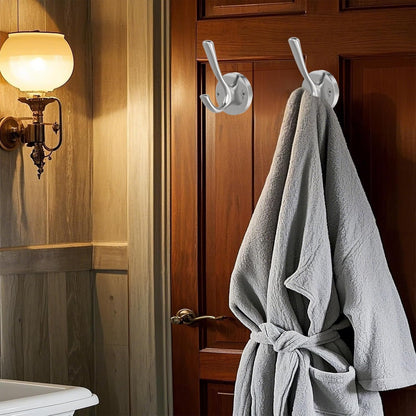 Brushed Nickel Wall Hooks Towel Hooks, 2 Pack Coat Robe Hook Heavy Duty Bathroom Double Hook Wall Mounted, V1259-DP01-F-65