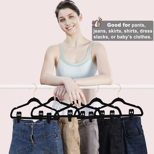 Black Velvet Hanger Clips (60-Pack), Strong Finger Clips for Velvet Hangers, Skirt Hanger Clips Fit for V1259-DP01-F-67