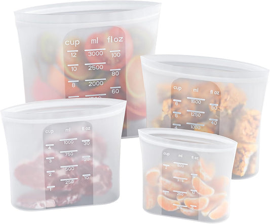 Bangp Premium Silicone Reusable Food Storage Bags,4 Pack,Stand-Up Bottom,Multi-Use Food Freezer V1259-DP01-F-72