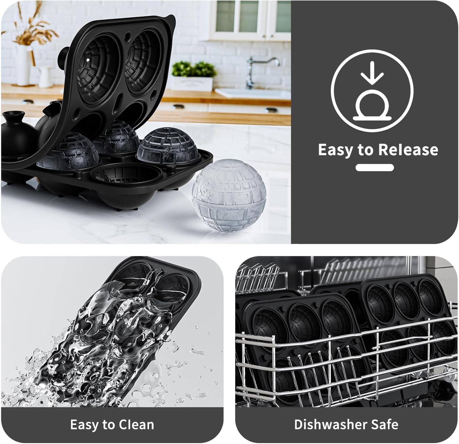Bangp Large Ice Cube Tray for Whiskey,Sphere Ice Cube Molds, Silicone Ice Ball Maker Mold,Fun Shapes Ice Cube V1259-DP01-F-74