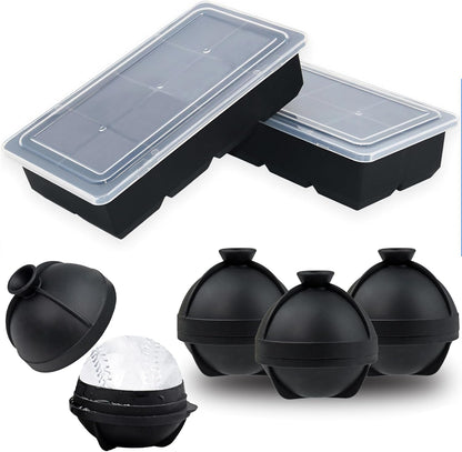 Bangp 2 PACK Large Ice Cube Trays and 4 PACK Baseball Ice Cube Molds,Create 16 2inch Square Ice Cubes and 4 V1259-DP01-F-81