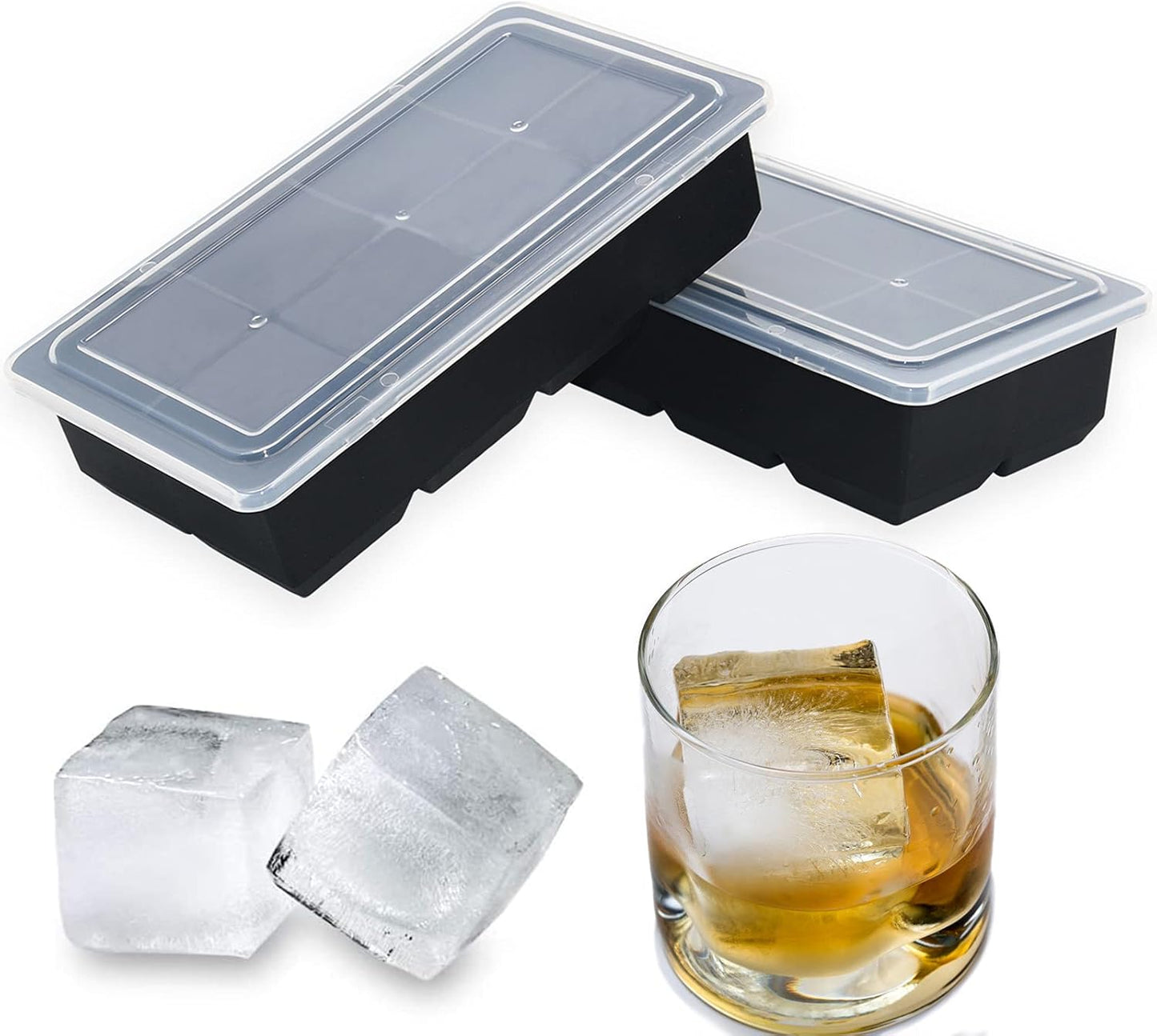 Bangp 2 PACK Large Ice Cube Trays and 4 PACK Baseball Ice Cube Molds,Create 16 2inch Square Ice Cubes and 4 V1259-DP01-F-81