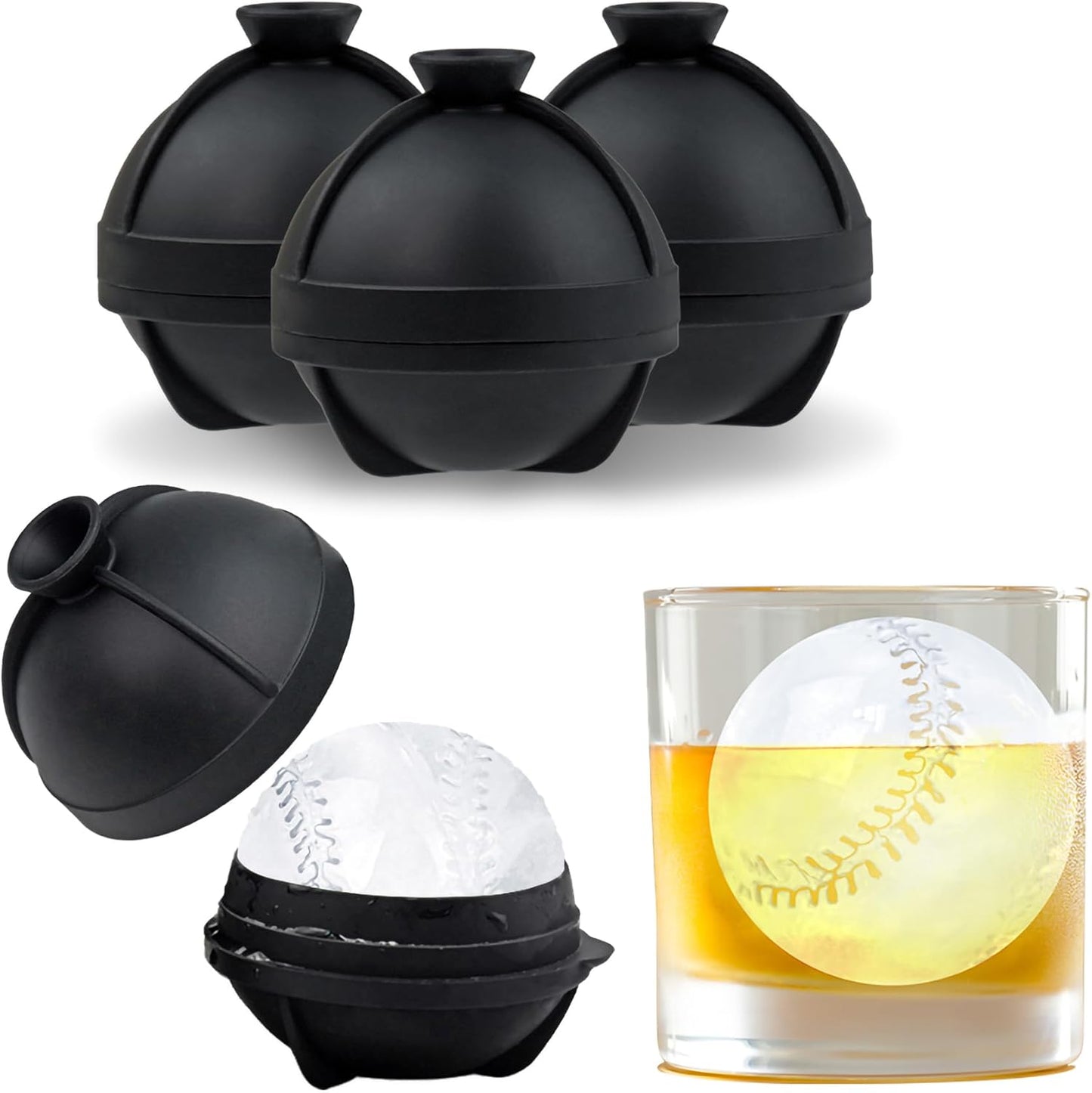 Bangp 2 PACK Large Ice Cube Trays and 4 PACK Baseball Ice Cube Molds,Create 16 2inch Square Ice Cubes and 4 V1259-DP01-F-81