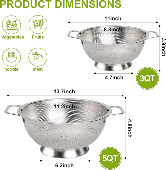 Colander Stainless Steel 3-Quart, Strainer for Kitchen Food, Dishwasher Safe V1259-DP01-F-83