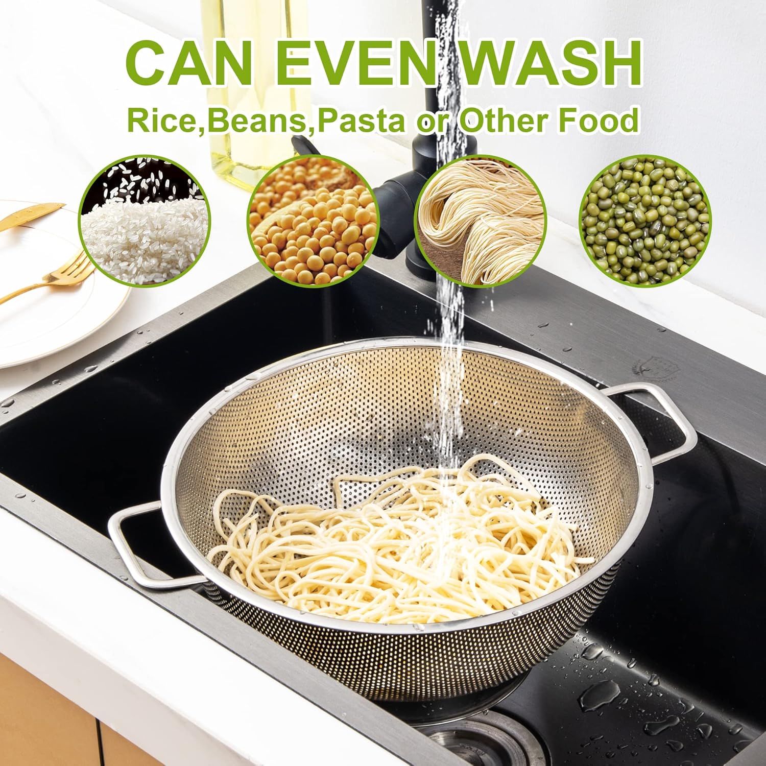 Colander Stainless Steel 3-Quart, Strainer for Kitchen Food, Dishwasher Safe V1259-DP01-F-83