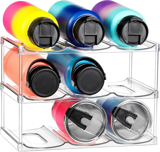 LARGER Compartment - Stackable Water Bottle Organizer Holder - for Stanley & Others' Large Tumbler - Clear V1259-DP01-F-97