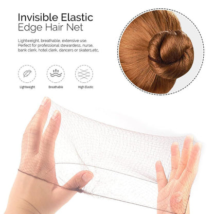 50PCS Hair Nets Invisible Elastic Edge Mesh Bun Hair Nets for Ballet Dance 20" Brown V1259-DP01-G-00003
