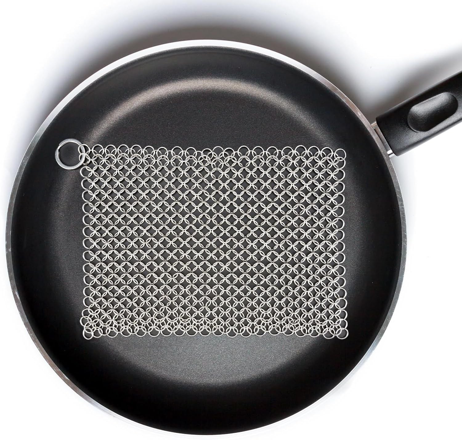 Cast Iron Cleaner 8"x6" 316L Stainless Steel Chainmail Scrubber Scraper Chain Mail Link Scrub for Pans, V1259-DP01-G-00009