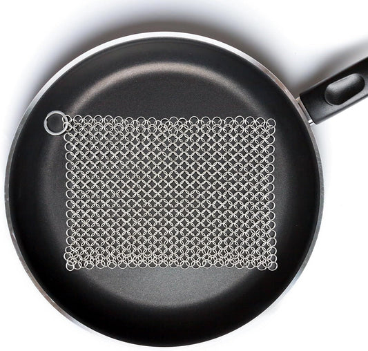 Cast Iron Cleaner 8"x6" 316L Stainless Steel Chainmail Scrubber Scraper Chain Mail Link Scrub for Pans, V1259-DP01-G-00009