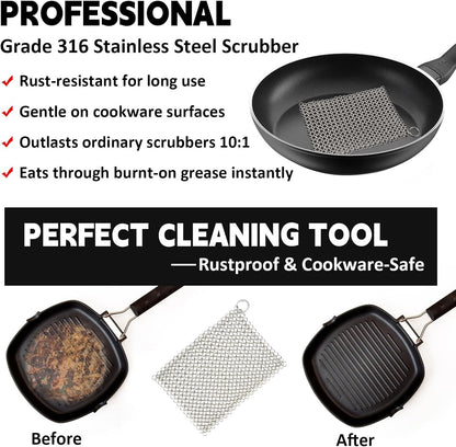 Cast Iron Cleaner 8"x6" 316L Stainless Steel Chainmail Scrubber Scraper Chain Mail Link Scrub for Pans, V1259-DP01-G-00009