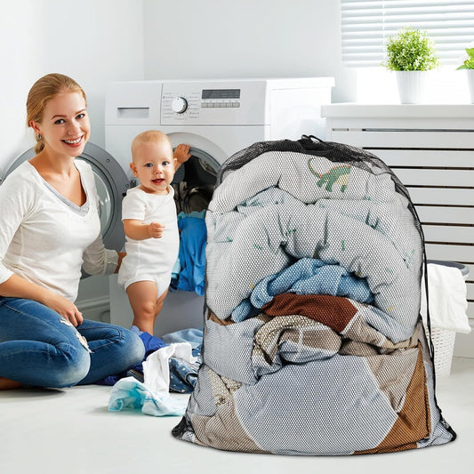 2 Pack Large Mesh Laundry Bags, 24" x 36" Heavy Duty Strong Drawstring Dirty Clothes Bags with Soft V1259-DP01-G-00012