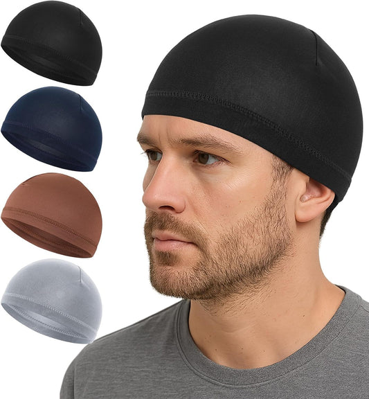 Sleep Cap Men, 4 Pcs Sleeping Cap for Men, Headcaps for Men's Sleeping (4 Colors, Stretch 20-23 Inch) V1259-DP01-G-00013
