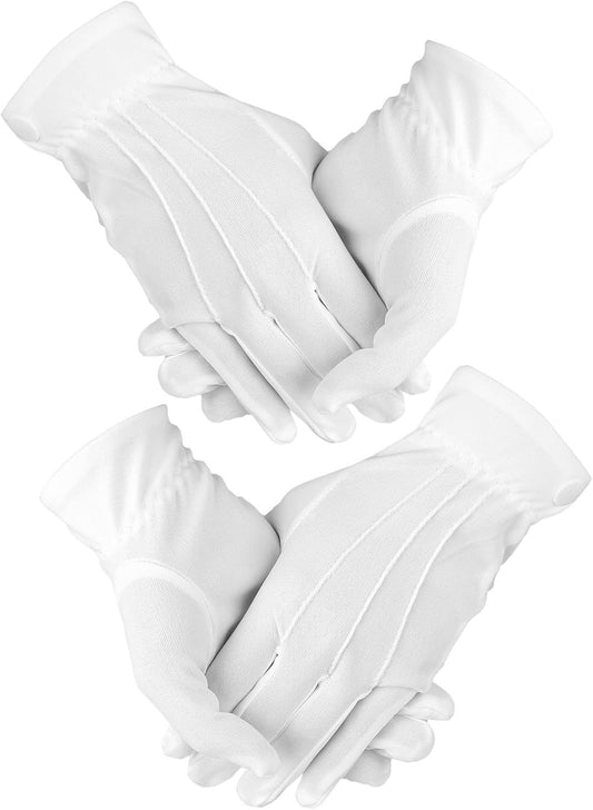 2 Pair White Gloves Men, White Cotton Gloves Santa Butler Marching Band Costume for Men, Perfect for Magician V1259-DP01-G-00015