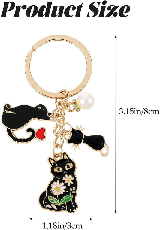 Black Cat Key Chain, Black Cat Keychain, Cute Enamel Daisy Enamel Design Cartoon Kitten Keychain for Girls V1259-DP01-G-00016