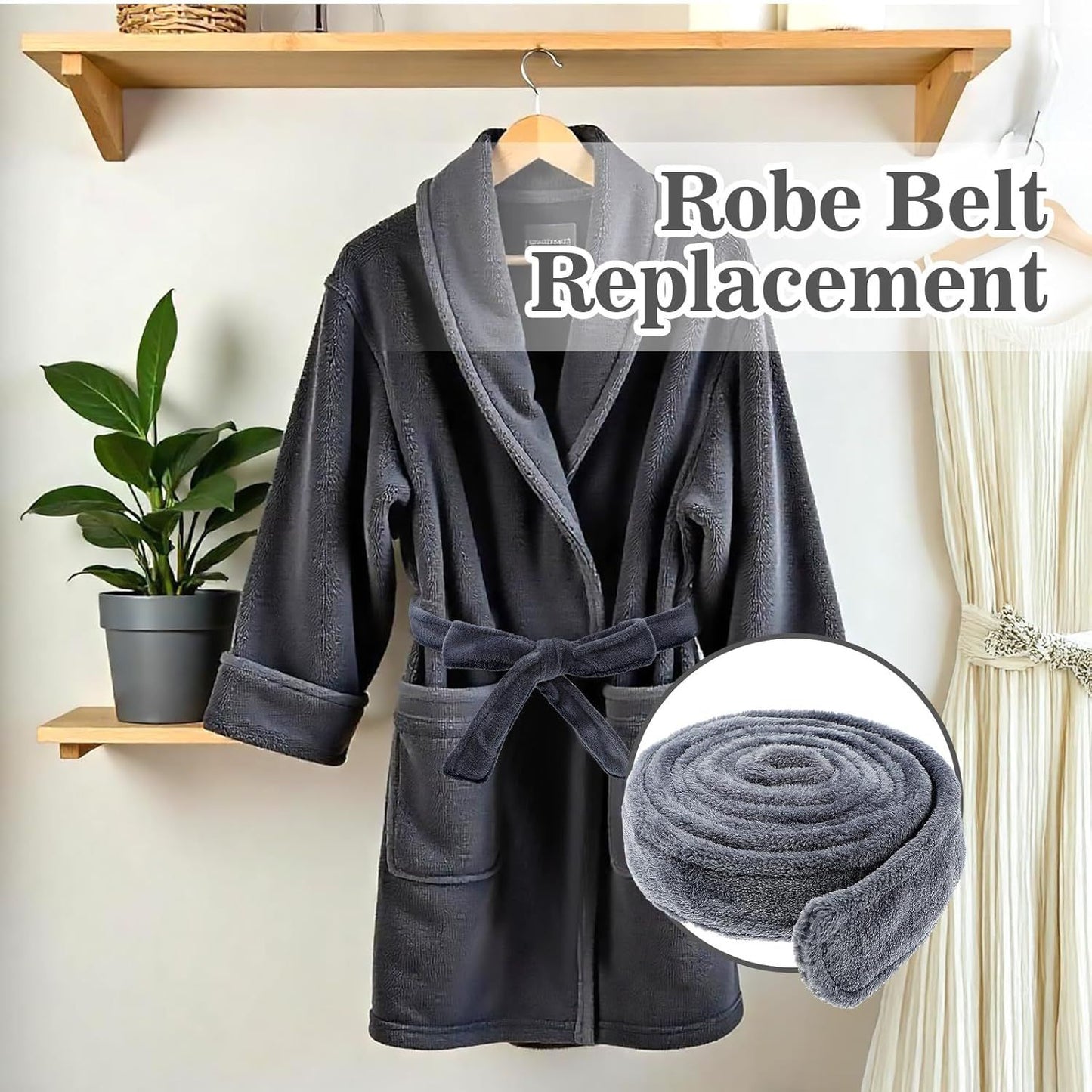 67 Inch Robe Tie Replacement, Reusable & Easy to Clean Robe Belt Replacement for Travel Hotel Home Women Men V1259-DP01-G-00024