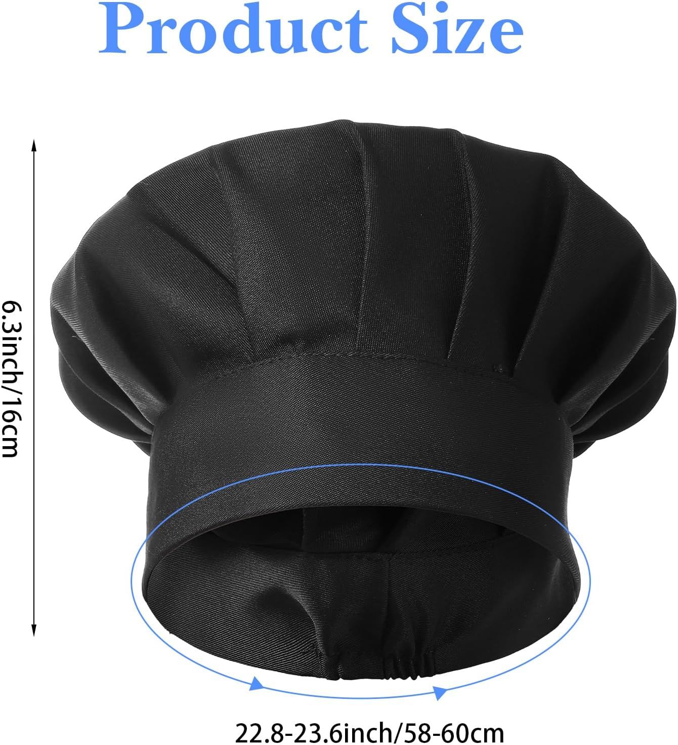 2PCS Black Chef Hat, Chef Cap for Men & Women, Breathable Baker's Hat for Cooking, Kitchen, Reusable & V1259-DP01-G-00026