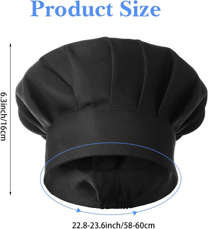 2PCS Black Chef Hat, Chef Cap for Men & Women, Breathable Baker's Hat for Cooking, Kitchen, Reusable & V1259-DP01-G-00026