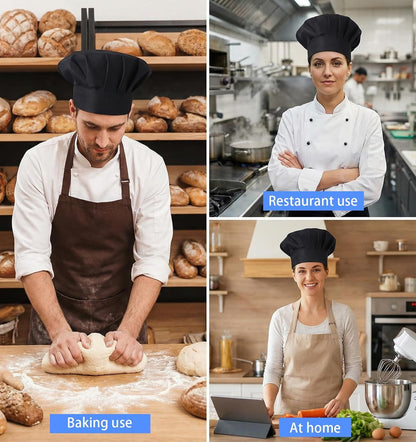 2PCS Black Chef Hat, Chef Cap for Men & Women, Breathable Baker's Hat for Cooking, Kitchen, Reusable & V1259-DP01-G-00026