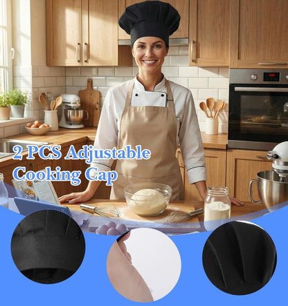 2PCS Black Chef Hat, Chef Cap for Men & Women, Breathable Baker's Hat for Cooking, Kitchen, Reusable & V1259-DP01-G-00026