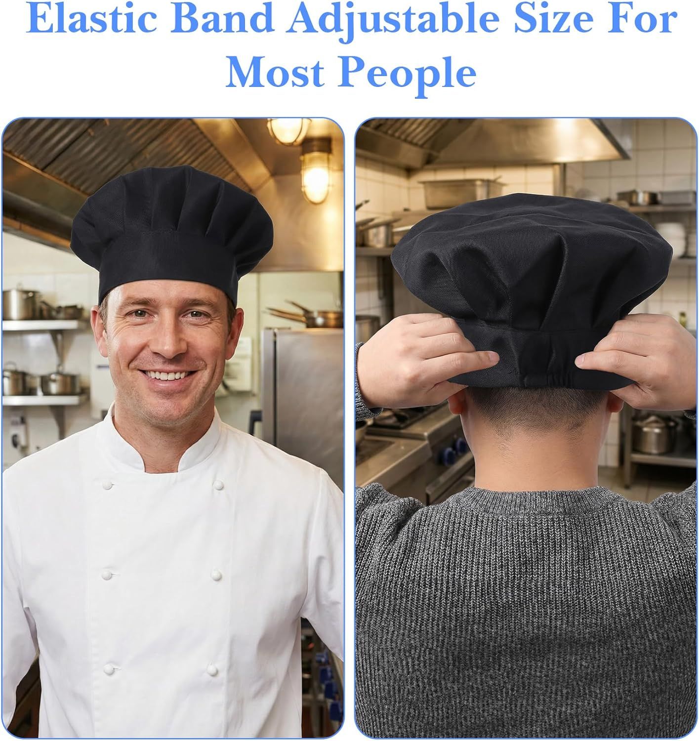2PCS Black Chef Hat, Chef Cap for Men & Women, Breathable Baker's Hat for Cooking, Kitchen, Reusable & V1259-DP01-G-00026
