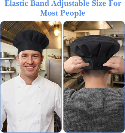 2PCS Black Chef Hat, Chef Cap for Men & Women, Breathable Baker's Hat for Cooking, Kitchen, Reusable & V1259-DP01-G-00026