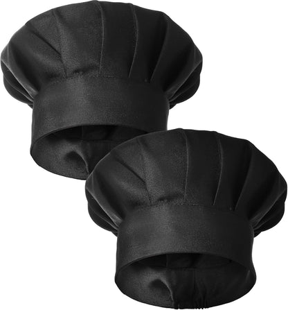 2PCS Black Chef Hat, Chef Cap for Men & Women, Breathable Baker's Hat for Cooking, Kitchen, Reusable & V1259-DP01-G-00026