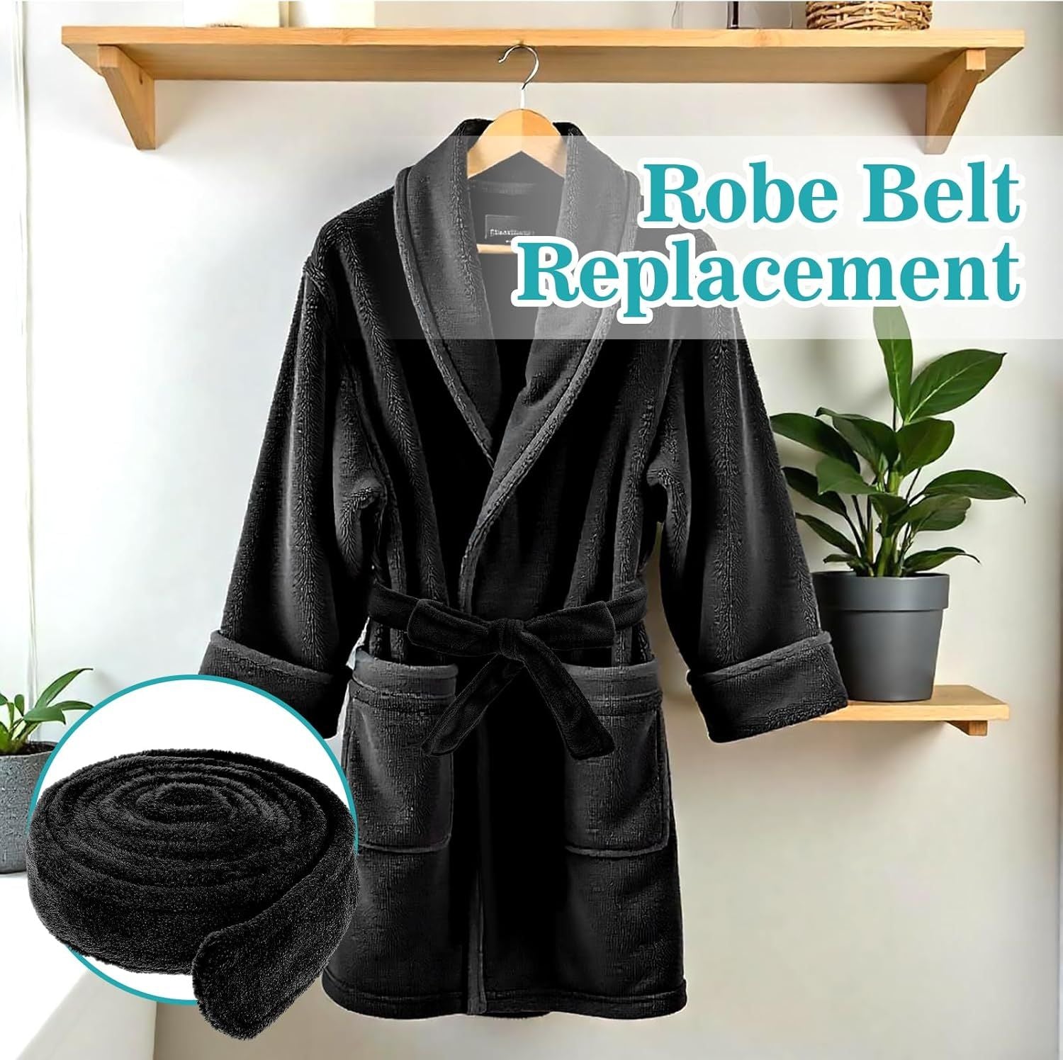 Robe Belt, Reusable Robe Tie, Soft Adjustable Design & Machine Washable for Bathrobe, Hotel & Home Use, V1259-DP01-G-00028