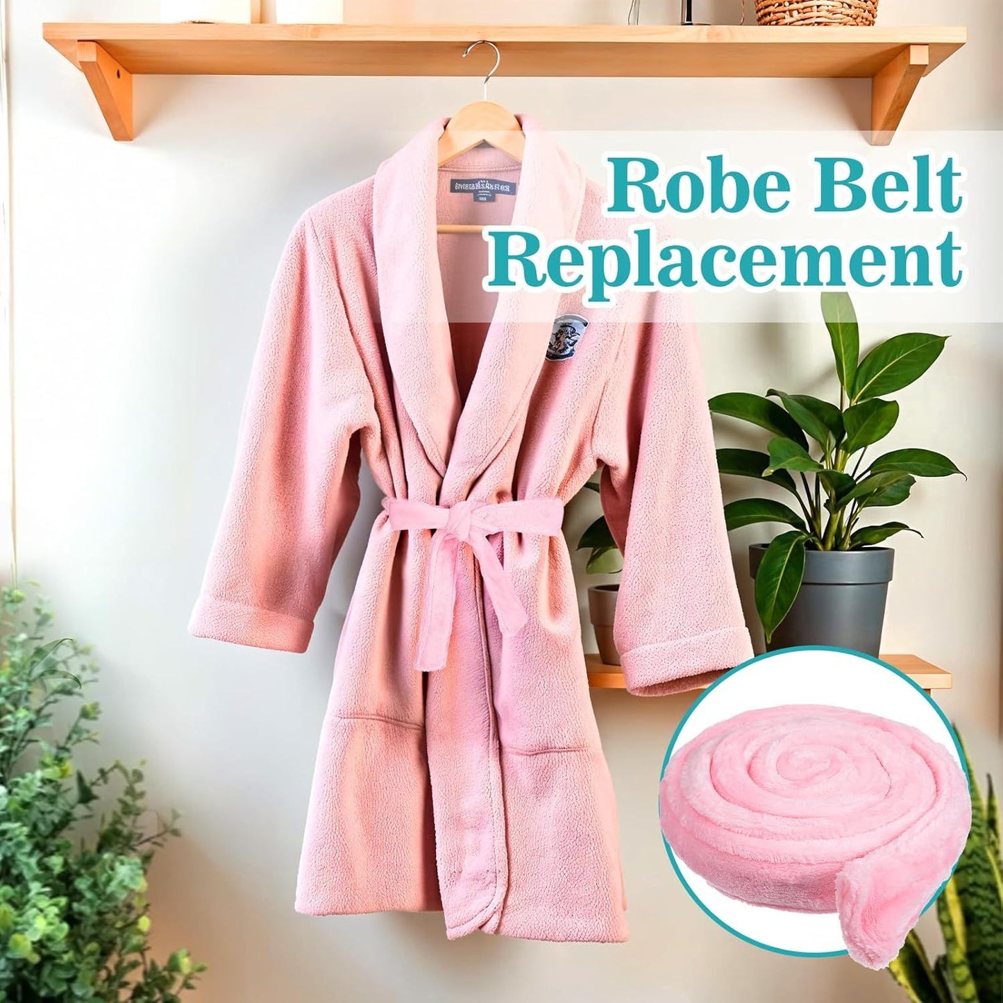 Reusable Robe Belt, 66.9 in Robe Tie for Unisex, Travel Home Hotel Spa, Sleep, (Pink, Adjustable) V1259-DP01-G-00033