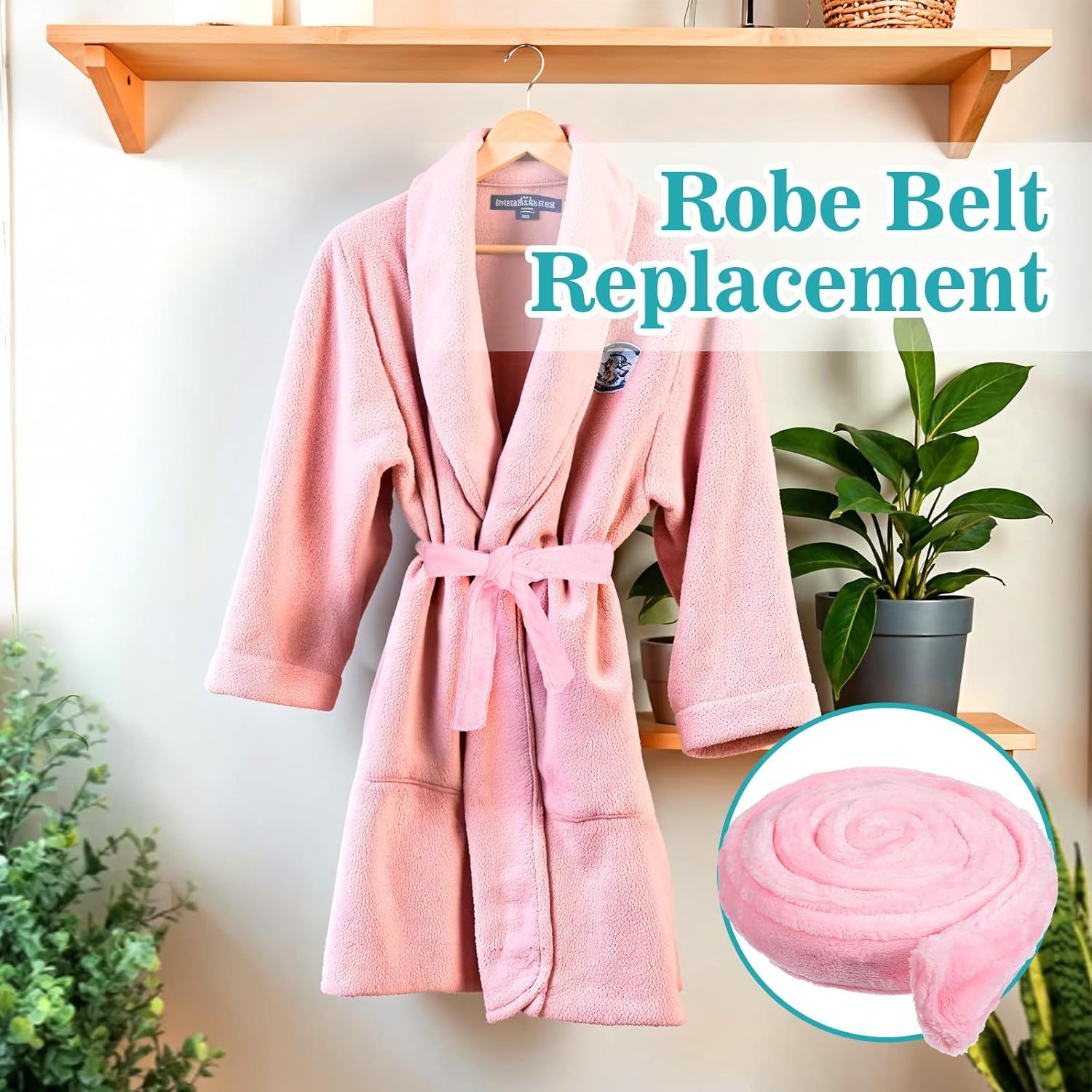 Reusable Robe Belt, 66.9 in Robe Tie for Unisex, Travel Home Hotel Spa, Sleep, (Pink, Adjustable) V1259-DP01-G-00033
