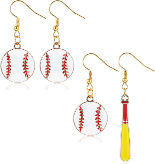 Baseball Earrings, Dangle Baseball Earrings for Women, Sports Jewelry Softball Player Gift (White, Yellow and V1259-DP01-G-00036
