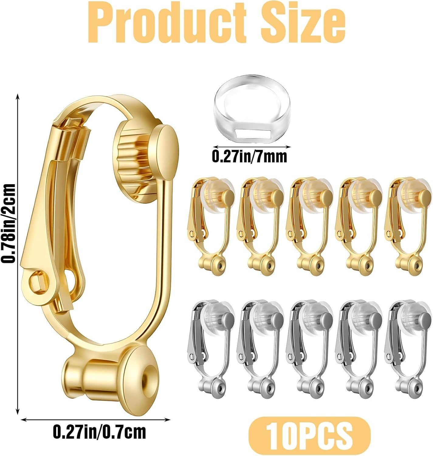 10PCS Earring Converters, Clip on Earring Converter with 6 Silicone Pads for Non-Pierced Ears, (Silver & Gold) V1259-DP01-G-00041