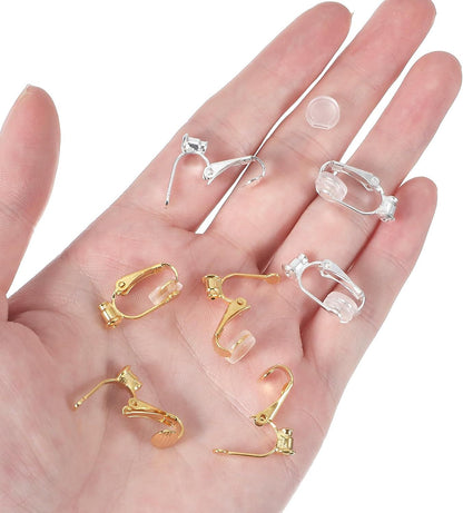 10PCS Earring Converters, Clip on Earring Converter with 6 Silicone Pads for Non-Pierced Ears, (Silver & Gold) V1259-DP01-G-00041