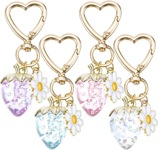 Strawberry Purse Charm, 4 Pcs Strawberry Keychain Charm for Girls Handbag (4 Colors, 2.83 Inch) V1259-DP01-G-00043