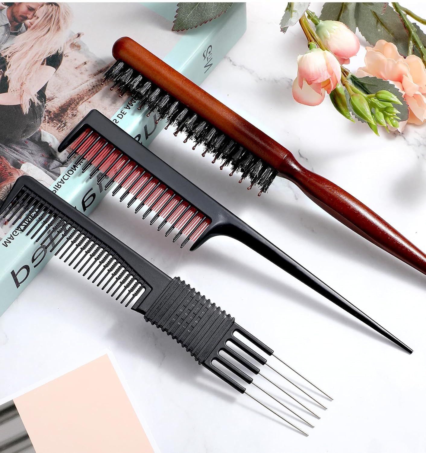 Teasing Combs for Women, 3 Pcs Hair Teasing Comb, Teaser Comb for Women Fine Hair, Slick Back, Volume, V1259-DP01-G-00044