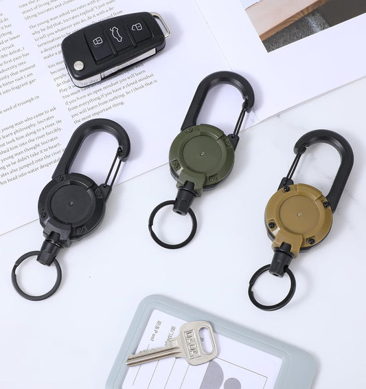 3 Pack Retractable Key Chain, Retractable Keychain Heavy Duty ID Badge Reel with Keys Ring, Keys Holder for V1259-DP01-G-00047