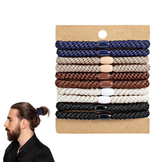 Mens Hair Ties, 10 Pack Hair Ties for Men Guys with Smooth Beads (Multicolor) V1259-DP01-G-00048