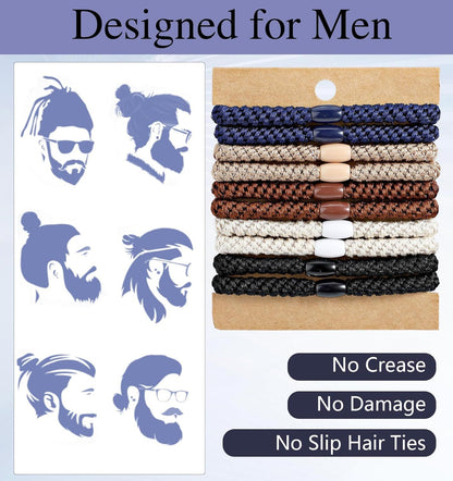 Mens Hair Ties, 10 Pack Hair Ties for Men Guys with Smooth Beads (Multicolor) V1259-DP01-G-00048