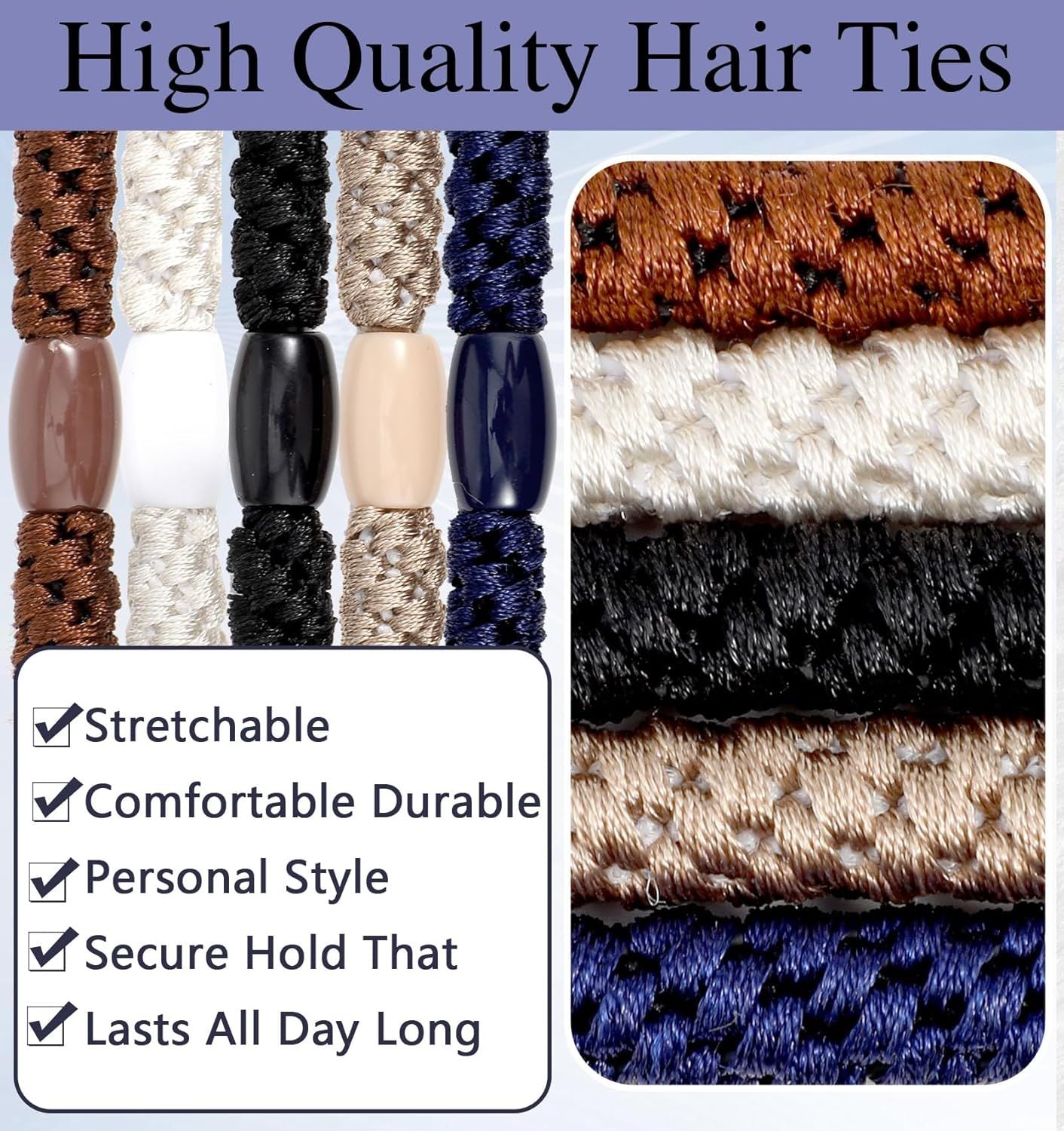 Mens Hair Ties, 10 Pack Hair Ties for Men Guys with Smooth Beads (Multicolor) V1259-DP01-G-00048