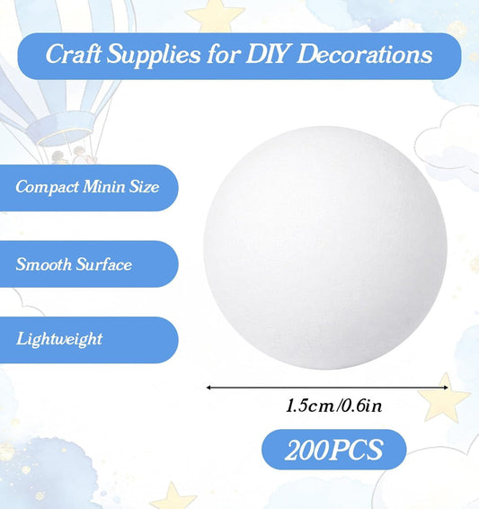 200 Pcs Styrofoam Balls Small, 0.6 Inch Small Styrofoam Balls for DIY Crafts, Christmas Tree & Holiday V1259-DP01-G-00050