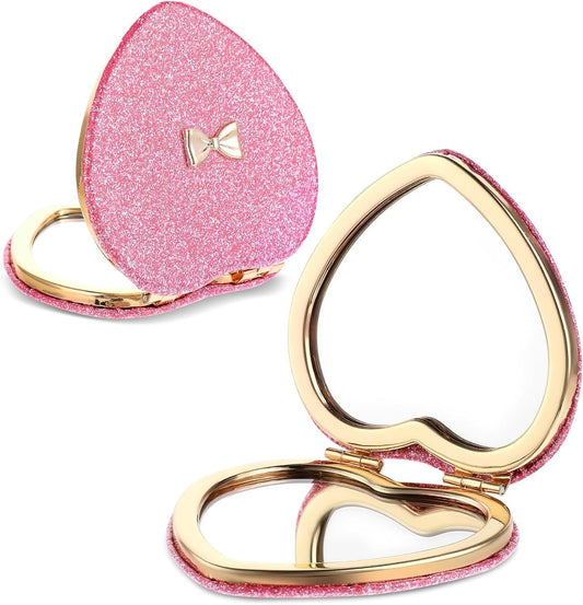 Pink Compact Mirror, Double-Sided Heart Compact Mirror, Magnetic Folding Purse Mirrors Compacts for Girls, V1259-DP01-G-00056