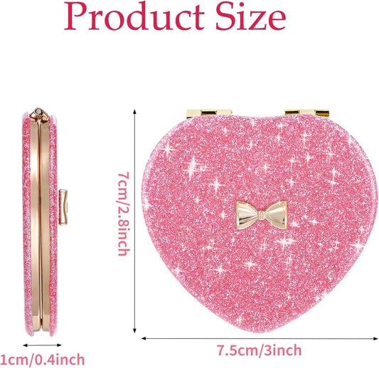 Pink Compact Mirror, Double-Sided Heart Compact Mirror, Magnetic Folding Purse Mirrors Compacts for Girls, V1259-DP01-G-00056