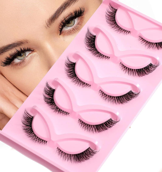 5 Pair Fox Eye Lashes, Fox-Eye Faux Mink Set Reusable Cat Eye Lashes, Wispy Lightweight Strips for Daily & V1259-DP01-G-00058