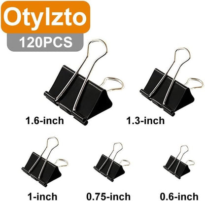 120Pcs Binder Clips Assorted Size, Office Clips with Clear Storage Container, Bulldog Clips, Paper Clips, V1259-DP01-G-00063