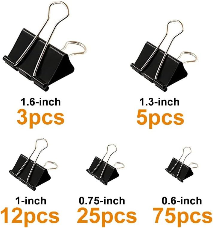 120Pcs Binder Clips Assorted Size, Office Clips with Clear Storage Container, Bulldog Clips, Paper Clips, V1259-DP01-G-00063