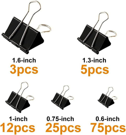 120Pcs Binder Clips Assorted Size, Office Clips with Clear Storage Container, Bulldog Clips, Paper Clips, V1259-DP01-G-00063