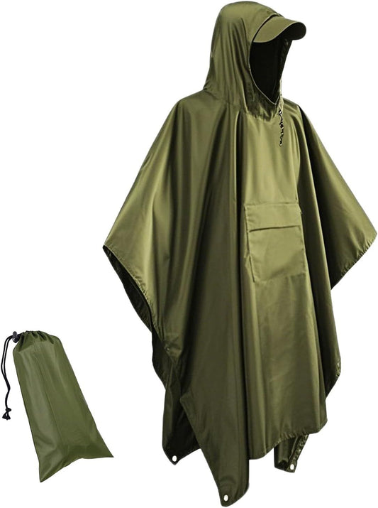 Waterproof Lightweigh Hooded Rain Poncho Raincoat Jacket for Men Women Rain Coat with Pocket Adult Outdoor V1259-DP01-G-00068