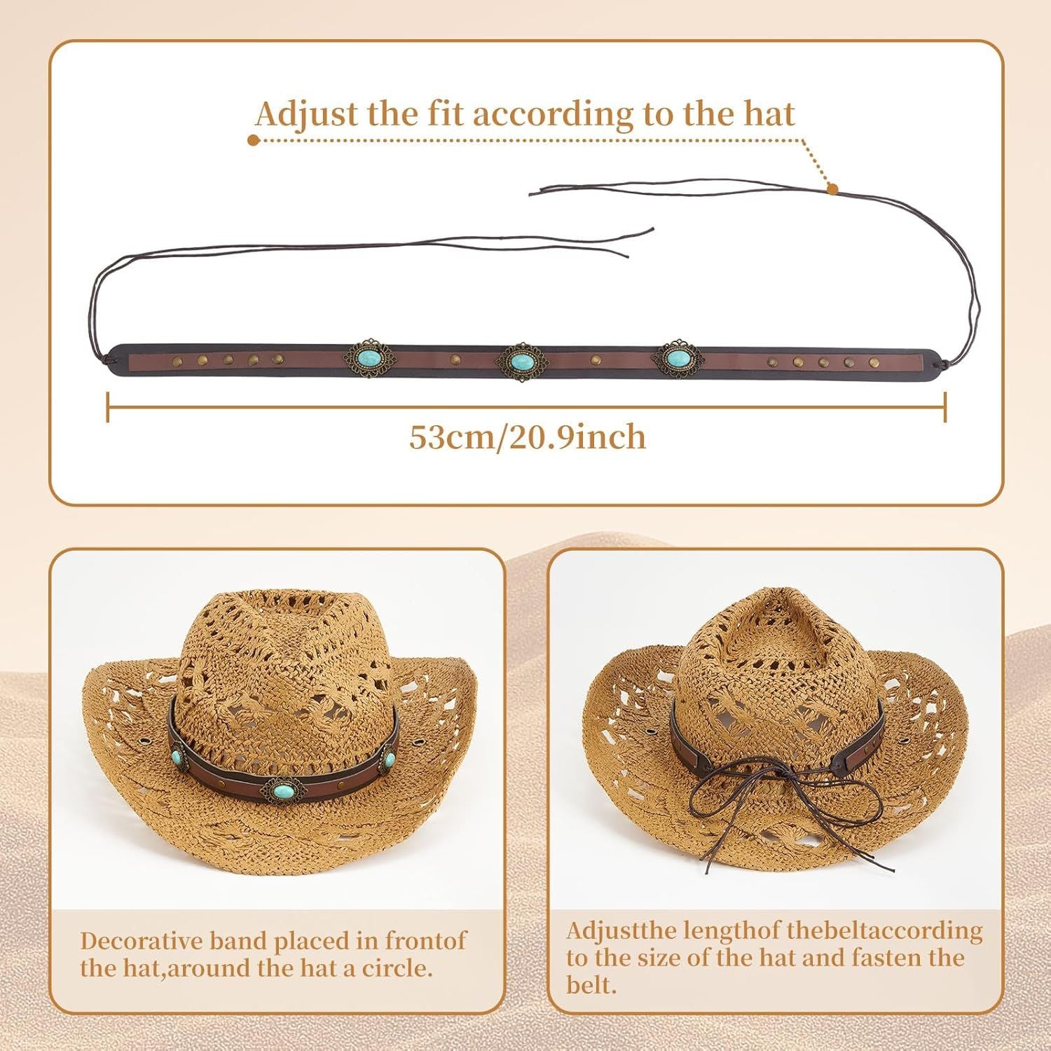 Cowboy Hat Bands for Women Men Hat Bands Western Hat Belts Rural Classical Mexican Turquoise Hatbands V1259-DP01-G-00075
