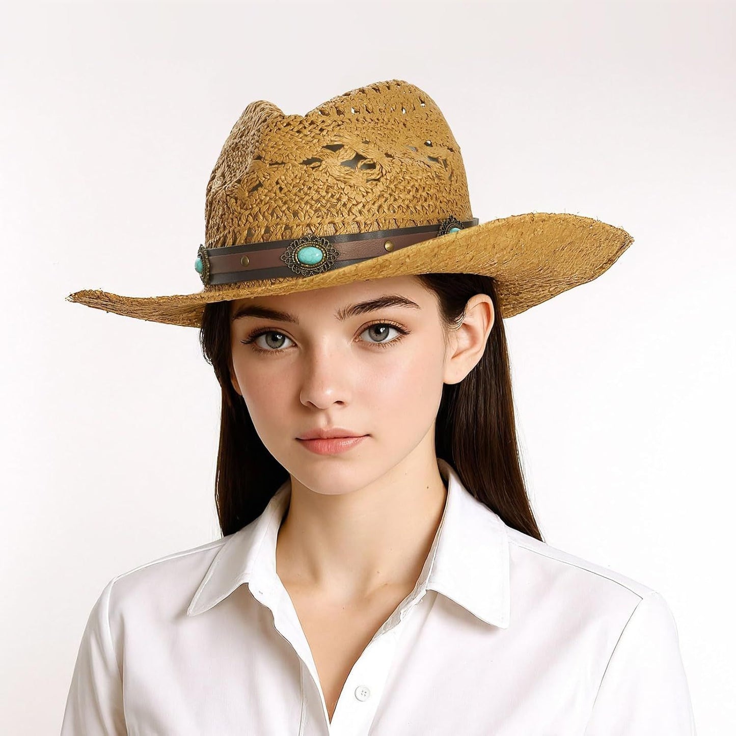 Cowboy Hat Bands for Women Men Hat Bands Western Hat Belts Rural Classical Mexican Turquoise Hatbands V1259-DP01-G-00075