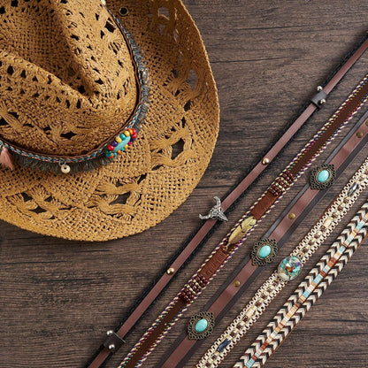 Cowboy Hat Bands for Women Men Hat Bands Western Hat Belts Rural Classical Mexican Turquoise Hatbands V1259-DP01-G-00075