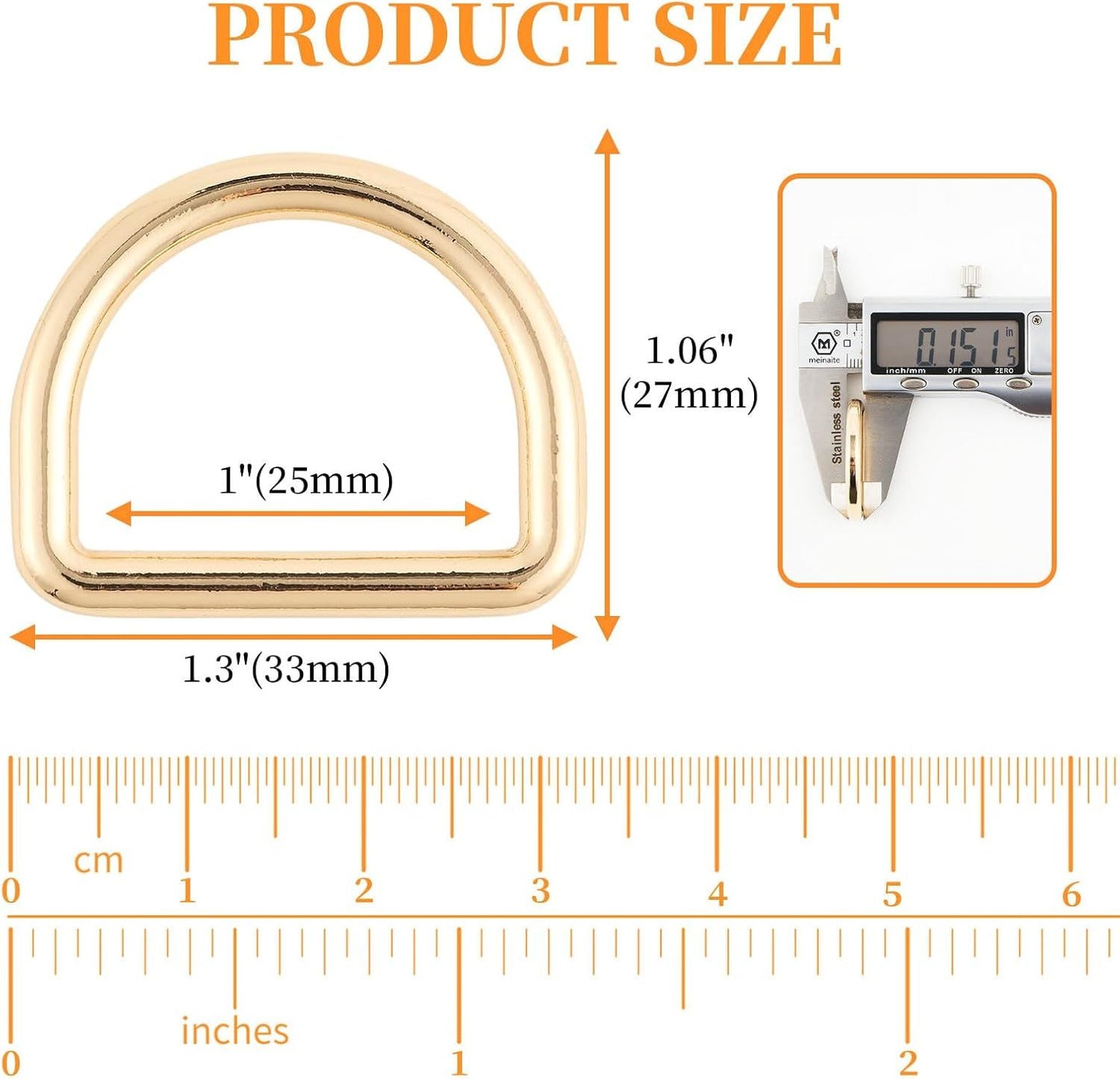 Metal D Ring,Heavy Duty Welded Solid D Rings for sewing,Purse Making Supplies,Backpacks,Webbing Straps V1259-DP01-G-00078
